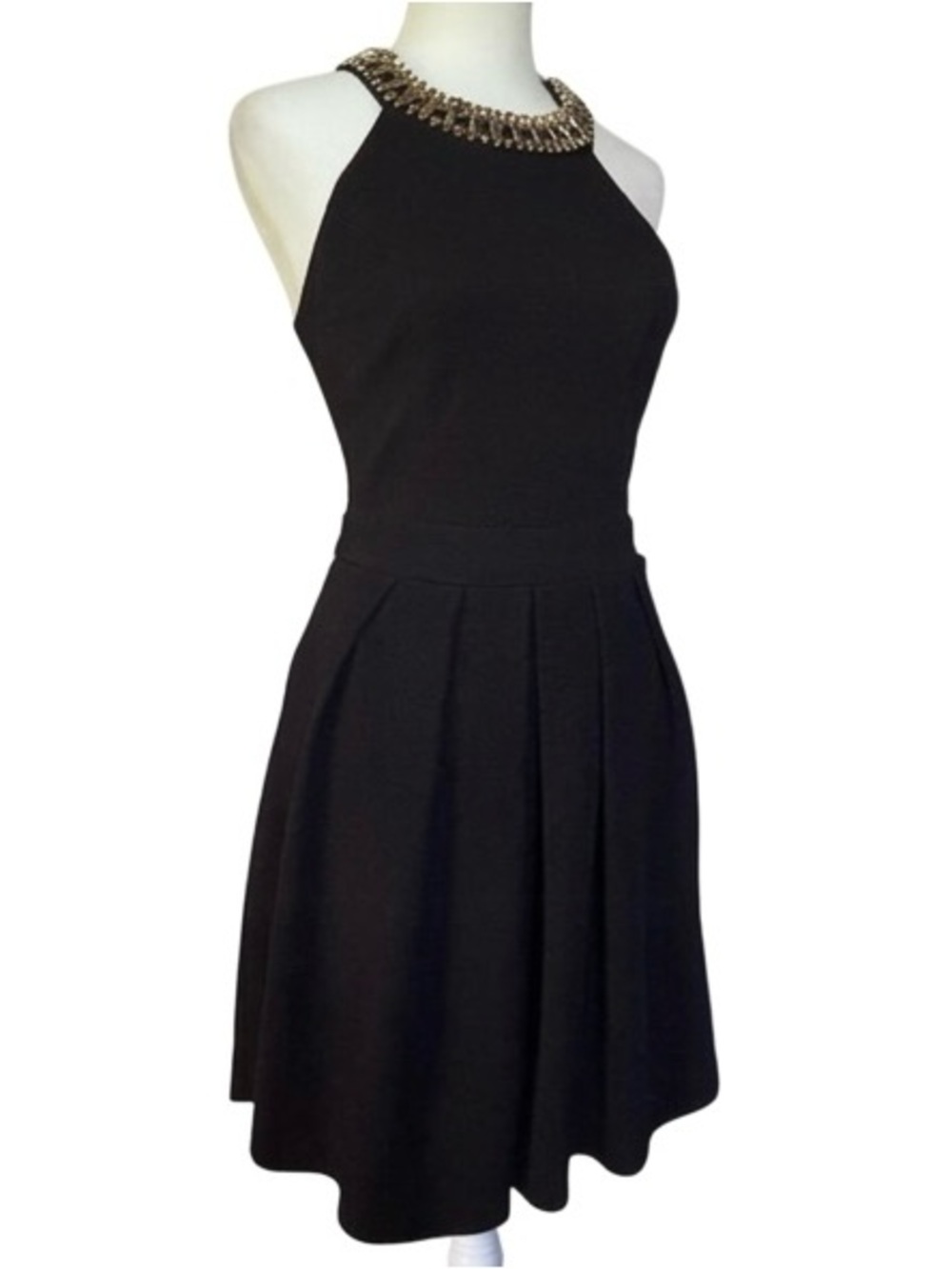 Alya Black Halter Mini Dress with Gold Chain Neck Size Women’s Small